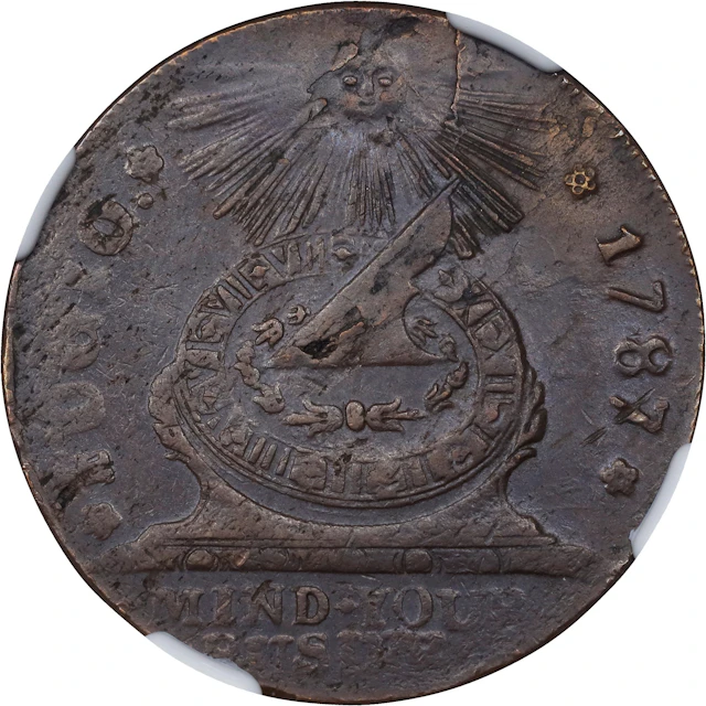 1787 Fugio Cent. Pointed Rays. Newman 12-X, W-6820. Rarity-2. STATES