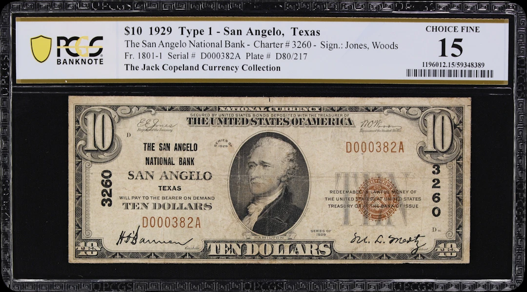 San Angelo, Texas. $10 1929 Ty. 1. Fr. 1801-1. San Angelo NB. Charter