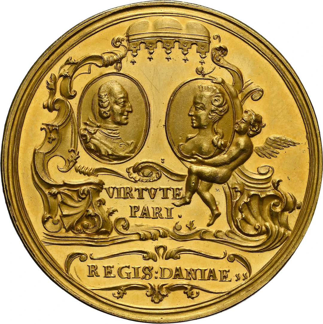 DENMARK. Royal Wedding Gold Medal, 1752. Frederik V. NGC MS-63.