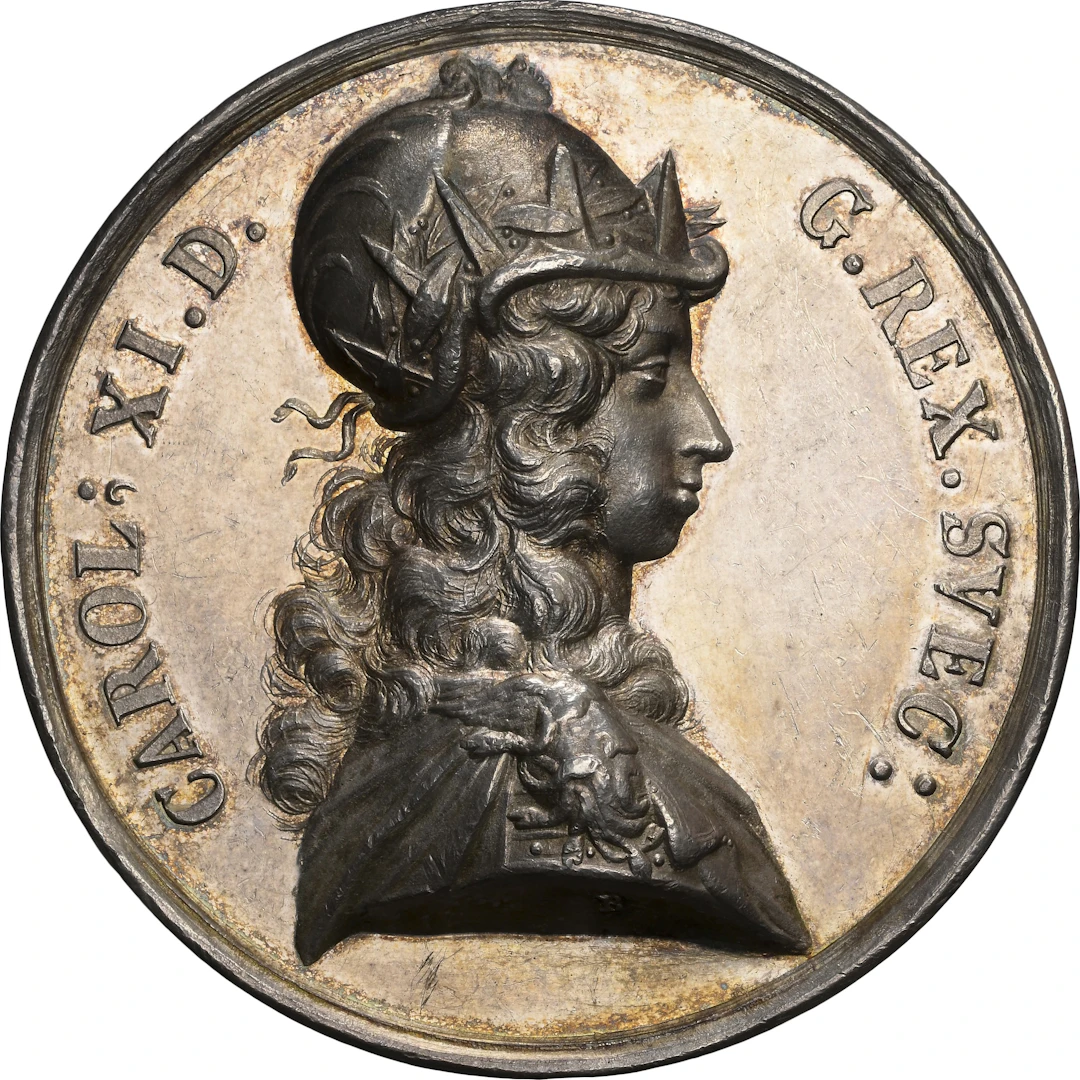 SWEDEN. Battle of Lund Silver Medal, 1676. Karl XI. NGC AU-58.