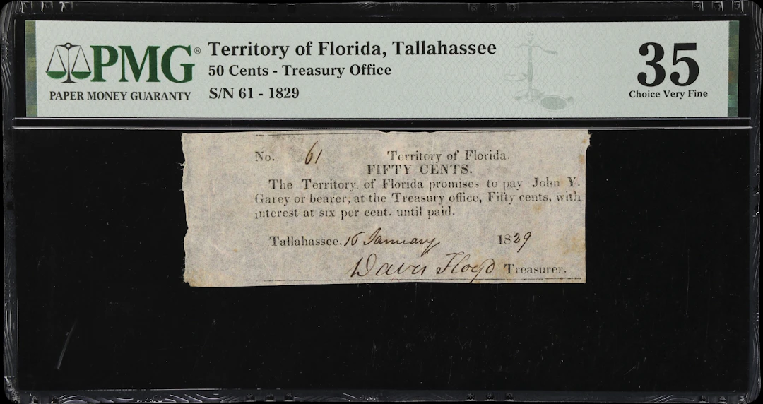 Tallahassee, Territory of Florida. Treasury Office. 1829 50 Cents.