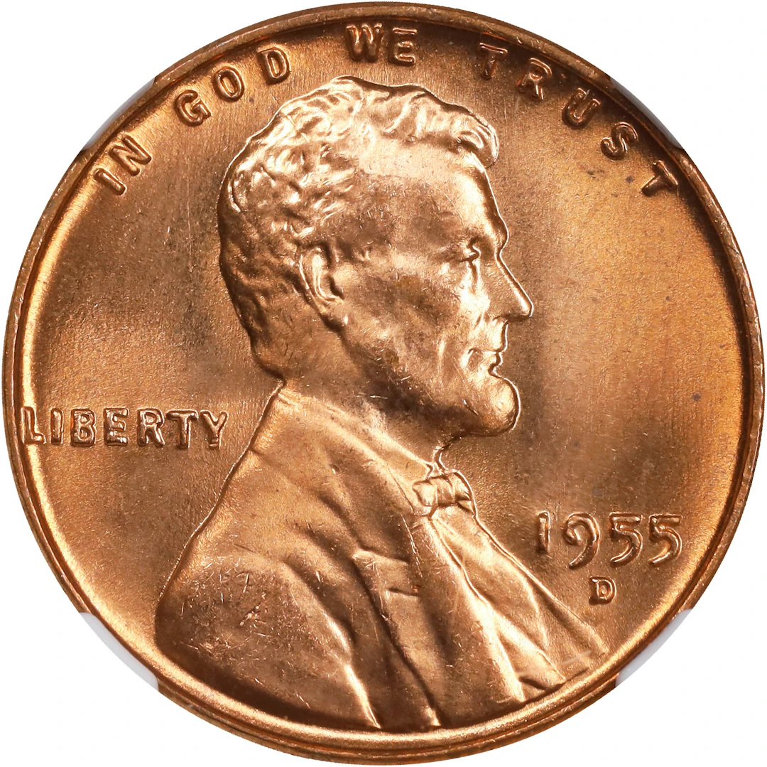 1955-D Lincoln Cent. MS-67 RD (NGC).