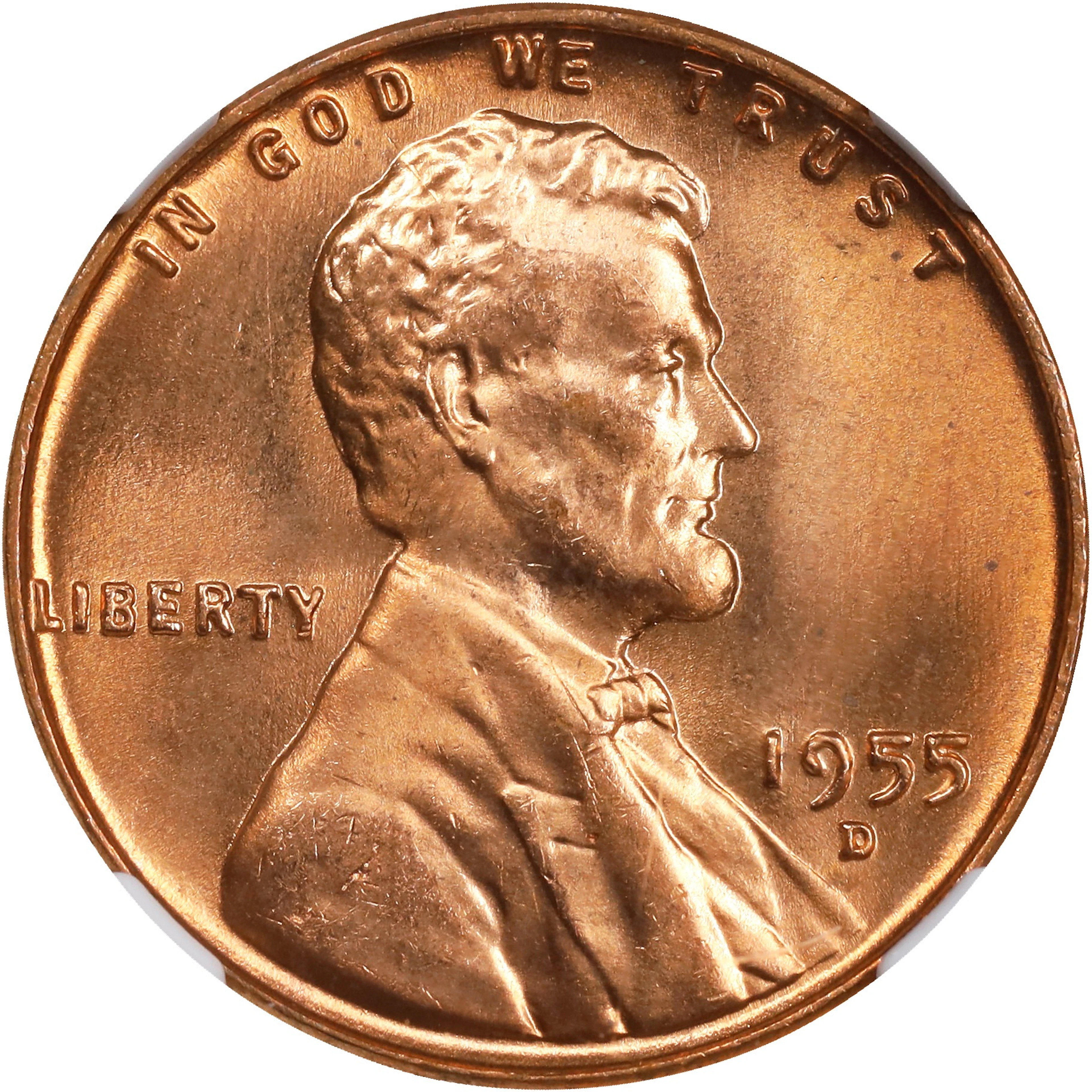 1955-D Lincoln Cent. MS-67 RD (NGC).