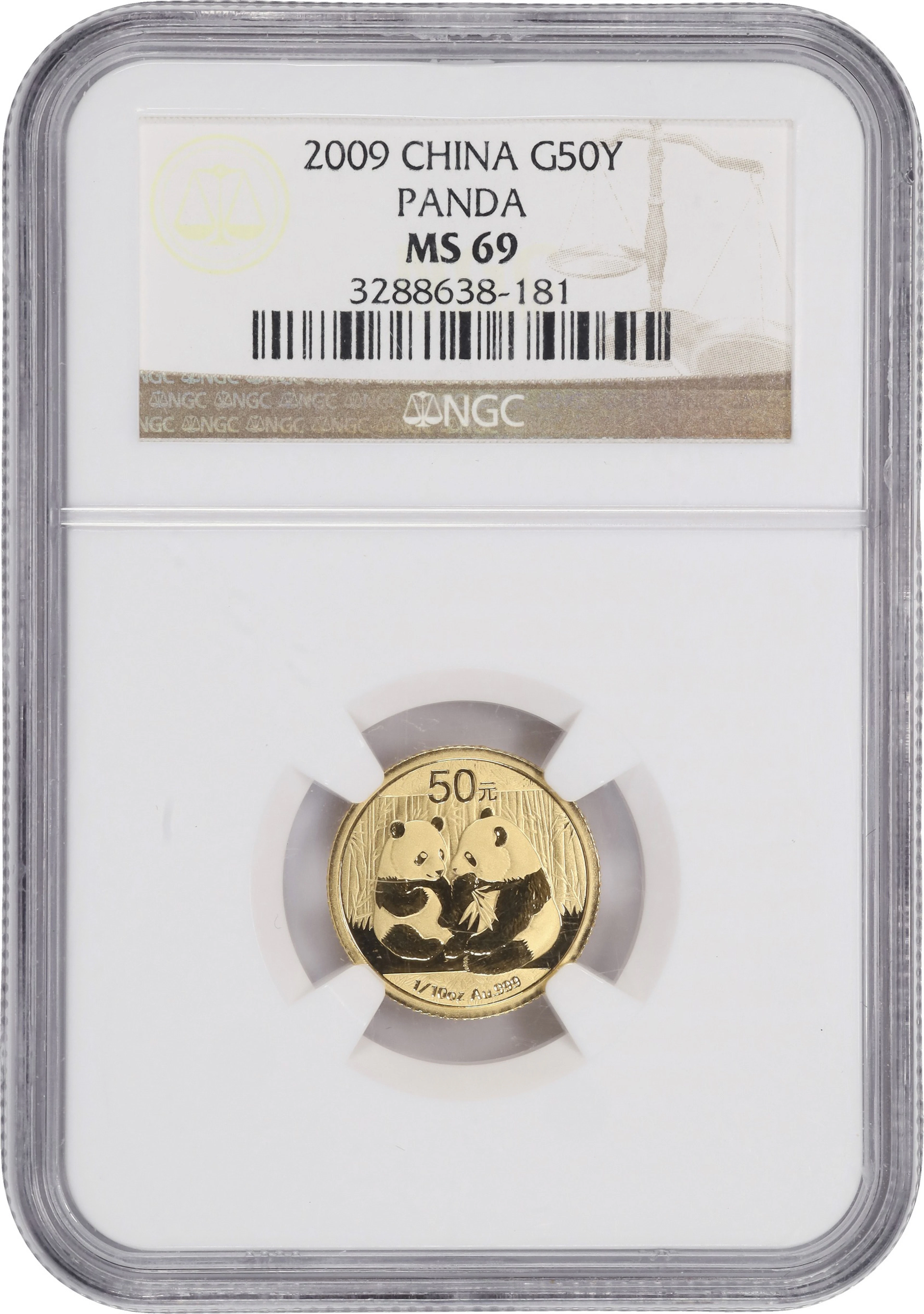 (0.1 oz, 3.11 g AGW). China. 2009 1/10 oz Gold Panda. MS-69 (NGC).