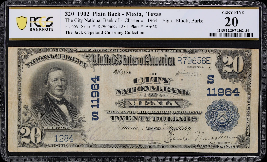 Mexia, Texas. $20 1902 Plain Back. Fr. 659. City NB. Charter #11964.