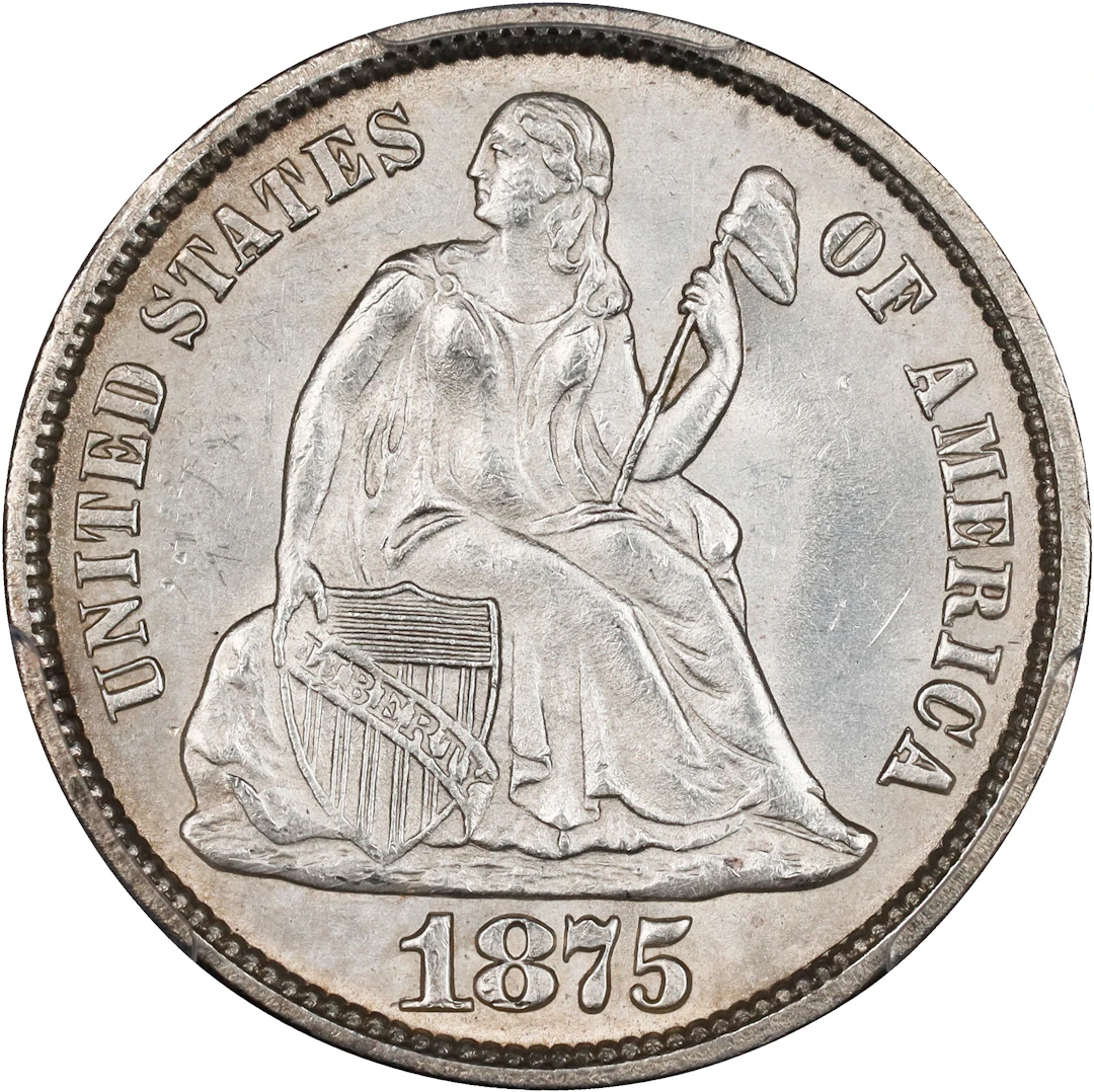 1875-CC Liberty Seated Dime. Mintmark Above Bow. Unc Details--Cleaned (PCGS).
