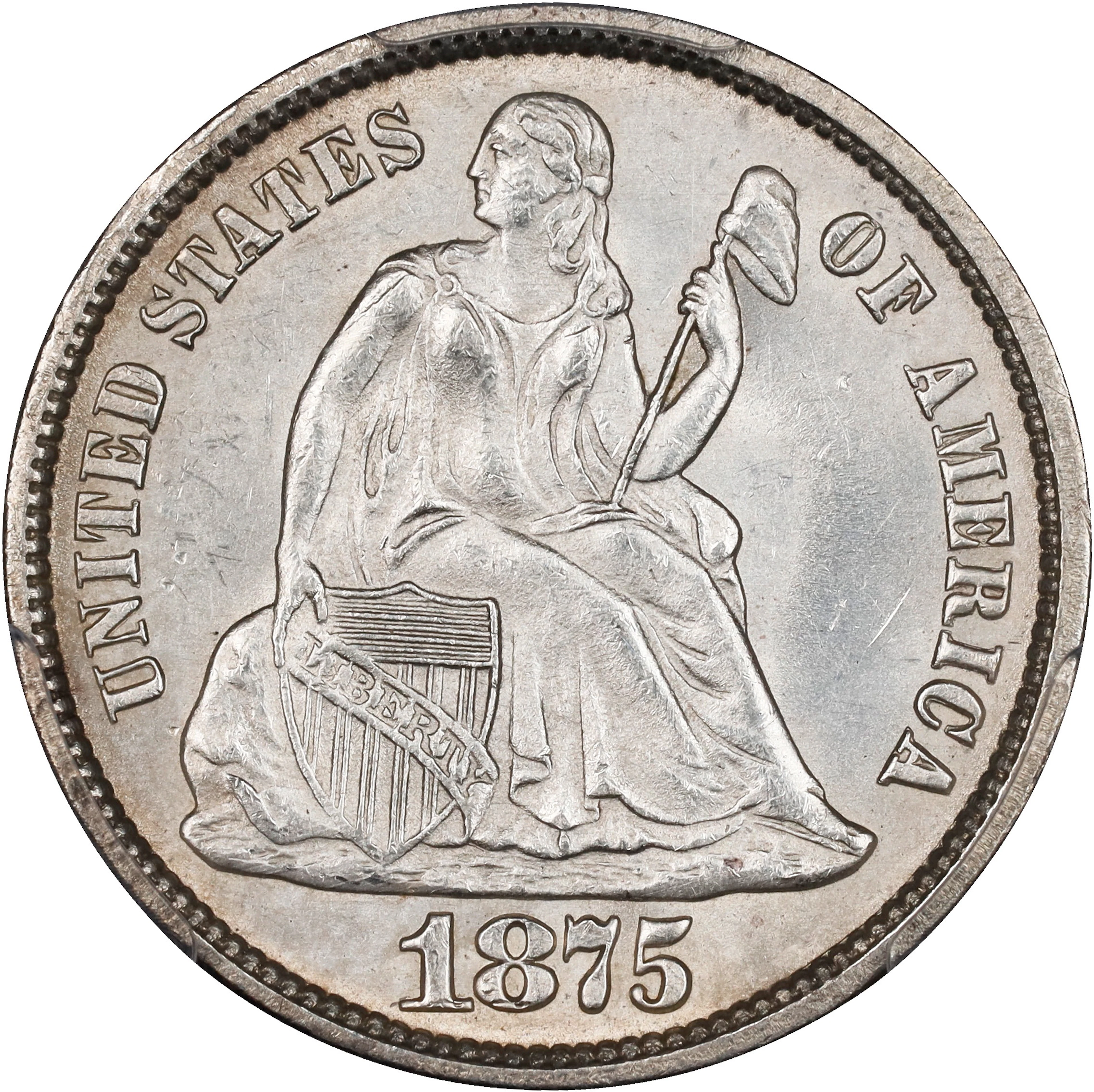 1875-CC Liberty Seated Dime. Mintmark Above Bow. Unc Details--Cleaned (PCGS).