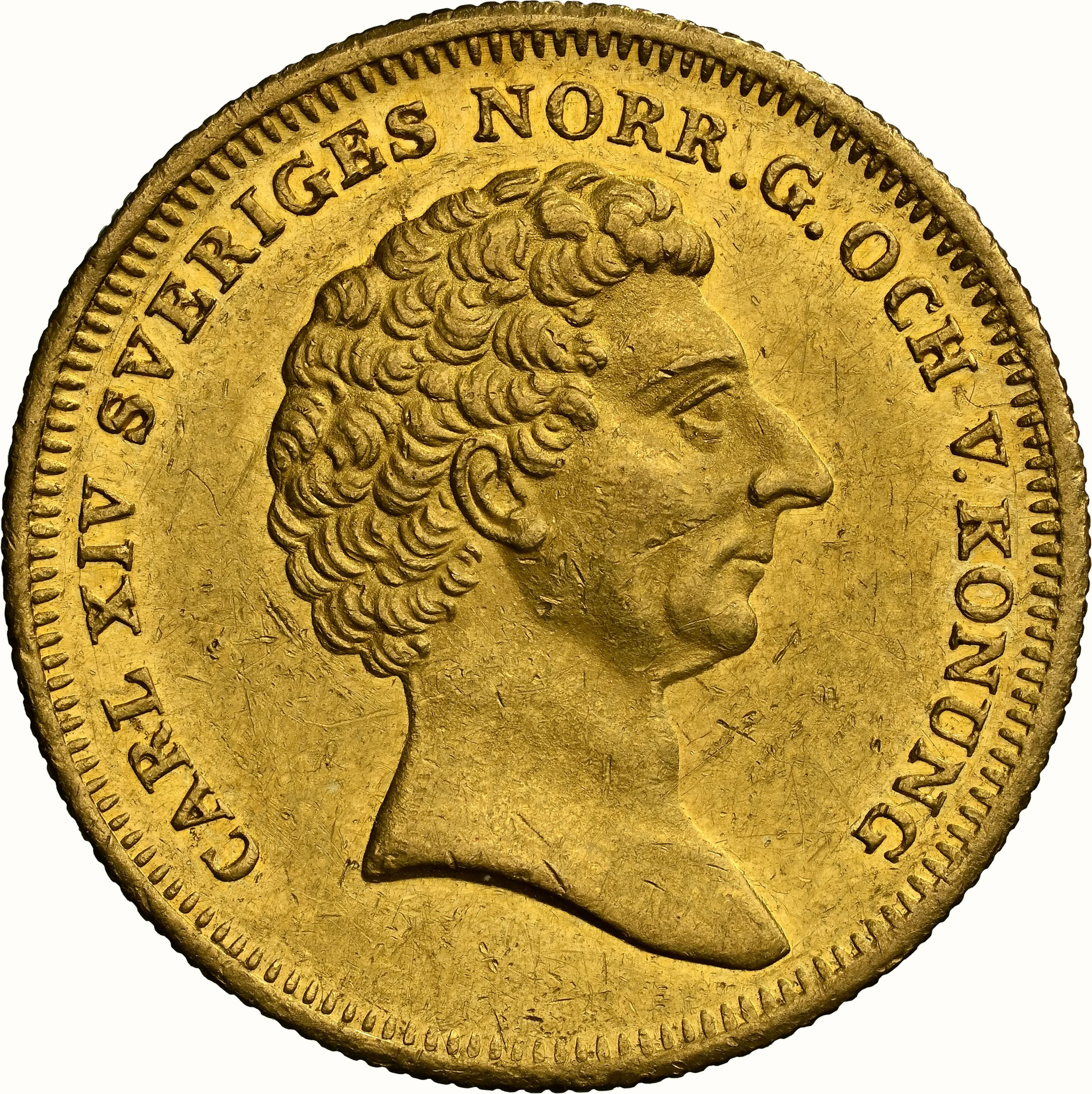 SWEDEN. 4 Ducat, 1843. Stockholm Mint. Karl XIV Johan. NGC AU-58.