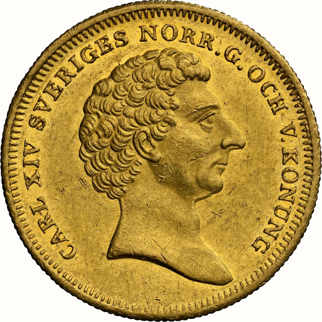 SWEDEN. 4 Ducat, 1843. Stockholm Mint. Karl XIV Johan. NGC AU-58.
