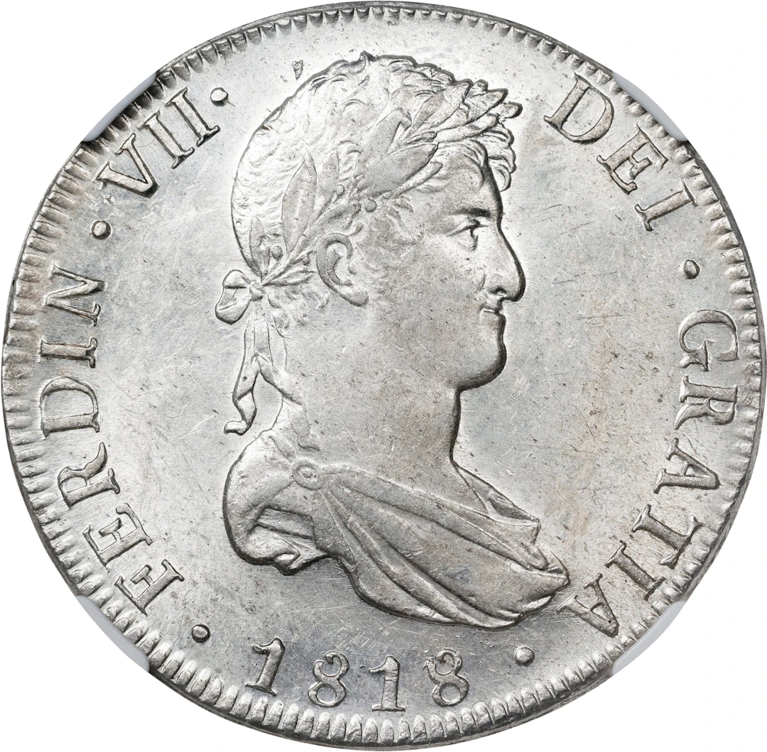 BOLIVIA. 8 Reales, 1818-PTS PJ. Potosi Mint. Ferdinand VII. NGC AU-58.
