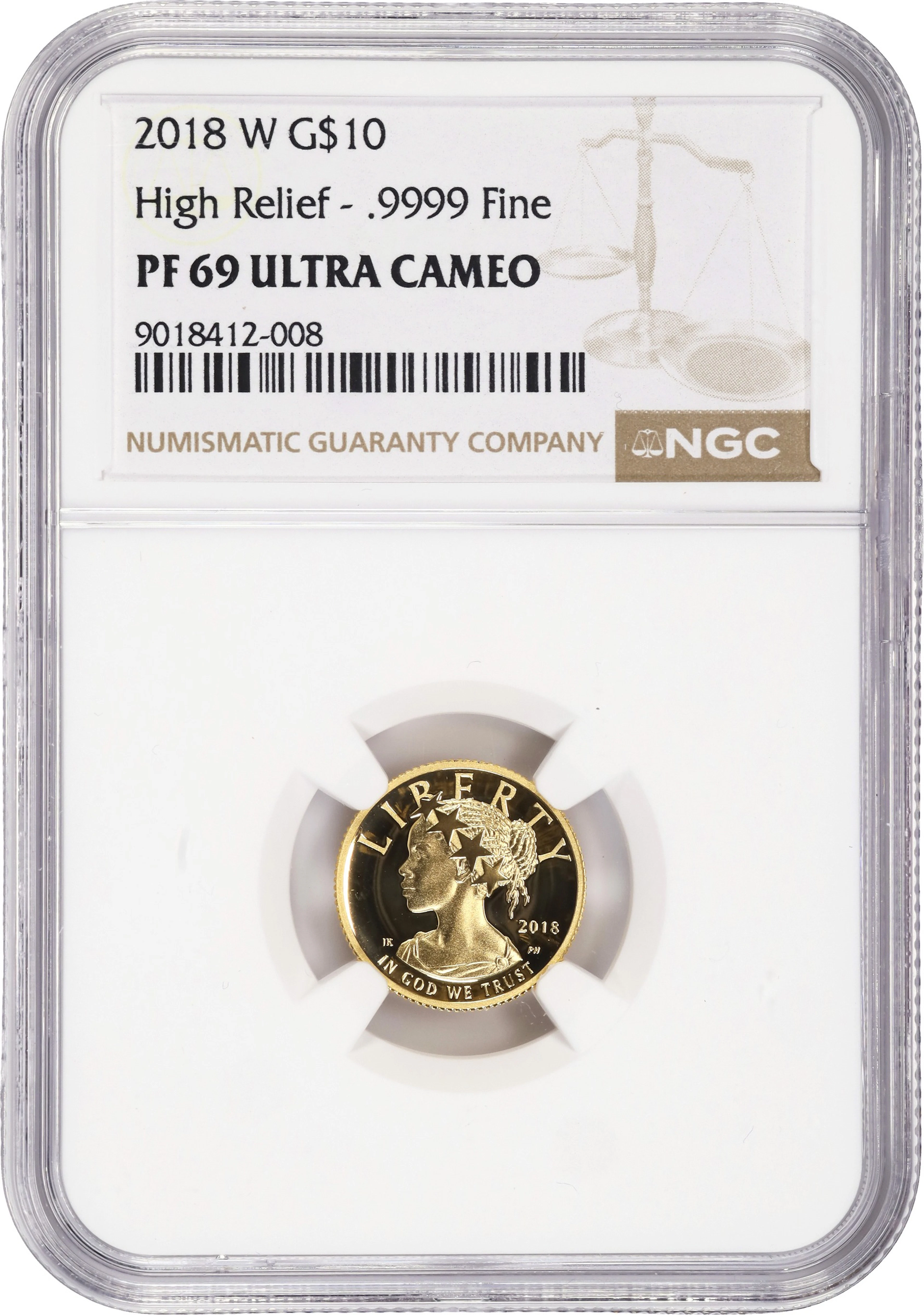 (0.1 oz, 3.11 g AGW). 2018-W American Liberty Gold $10. High Relief.