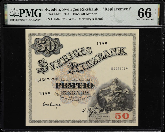 (◊) SWEDEN. Sveriges Riksbank. 50 Kronor, 1958. P-44d*. Replacement.