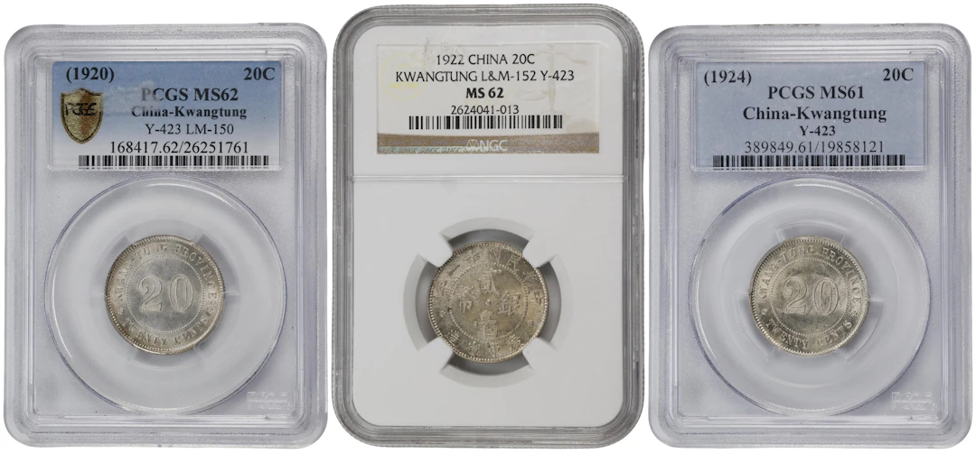 (t) CHINA. Kwangtung. Trio of 20 Cents (3 Pieces), ND (1920-24). Kwangtung