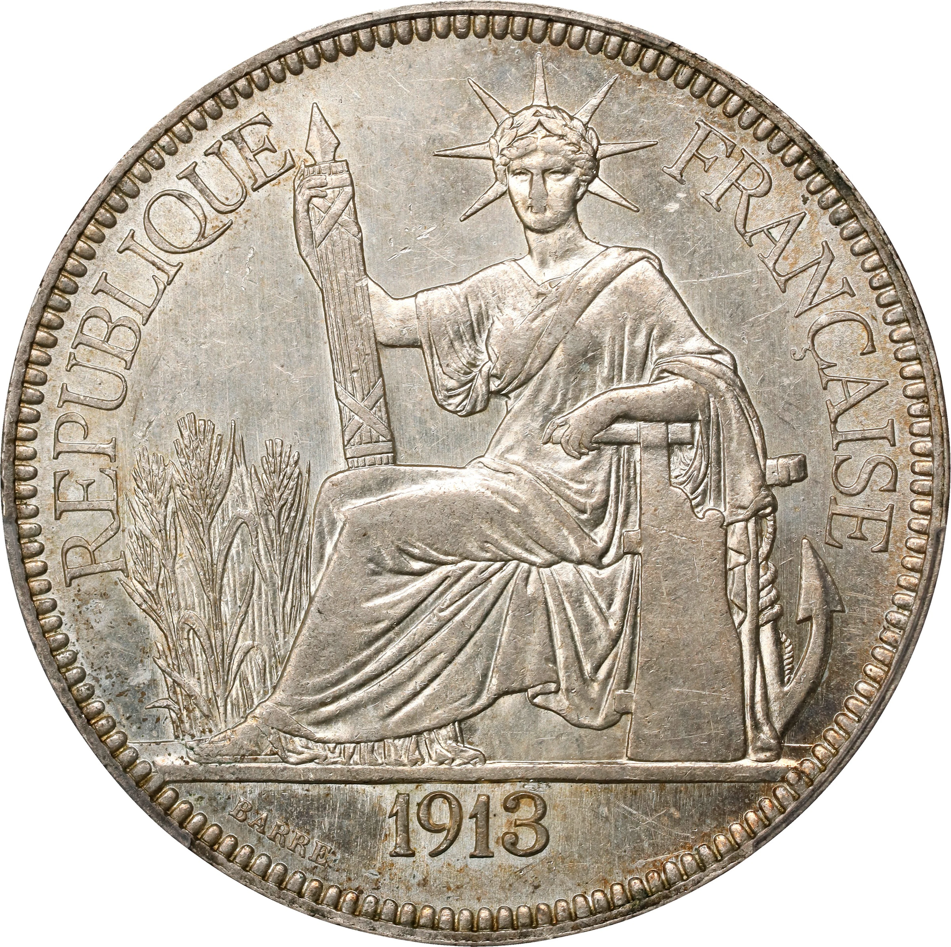 FRENCH INDO-CHINA. Piastre, 1913-A. Paris Mint. PCGS MS-62.