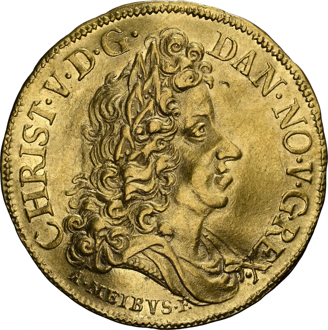 DENMARK. 2 Ducat, MDCXCII (1692). Copenhagen Mint. Christian V. NGC