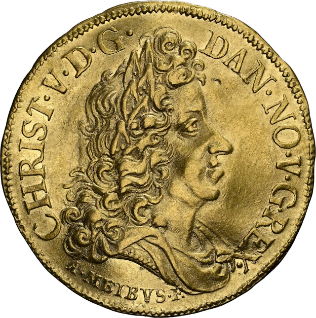 DENMARK. 2 Ducat, MDCXCII (1692). Copenhagen Mint. Christian V. NGC