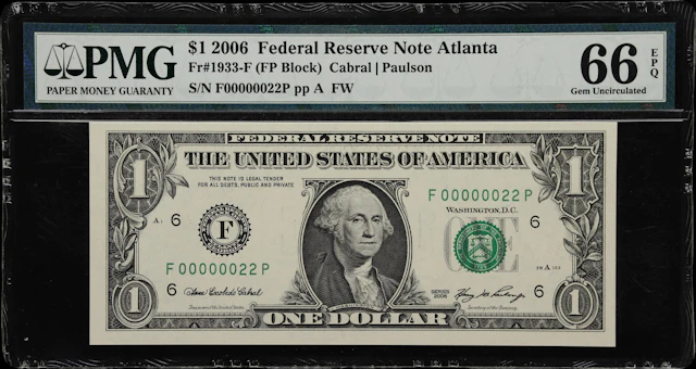 Fr. 1933-F. 2006 $1 Federal Reserve Note. Atlanta. PMG Gem Uncirculated