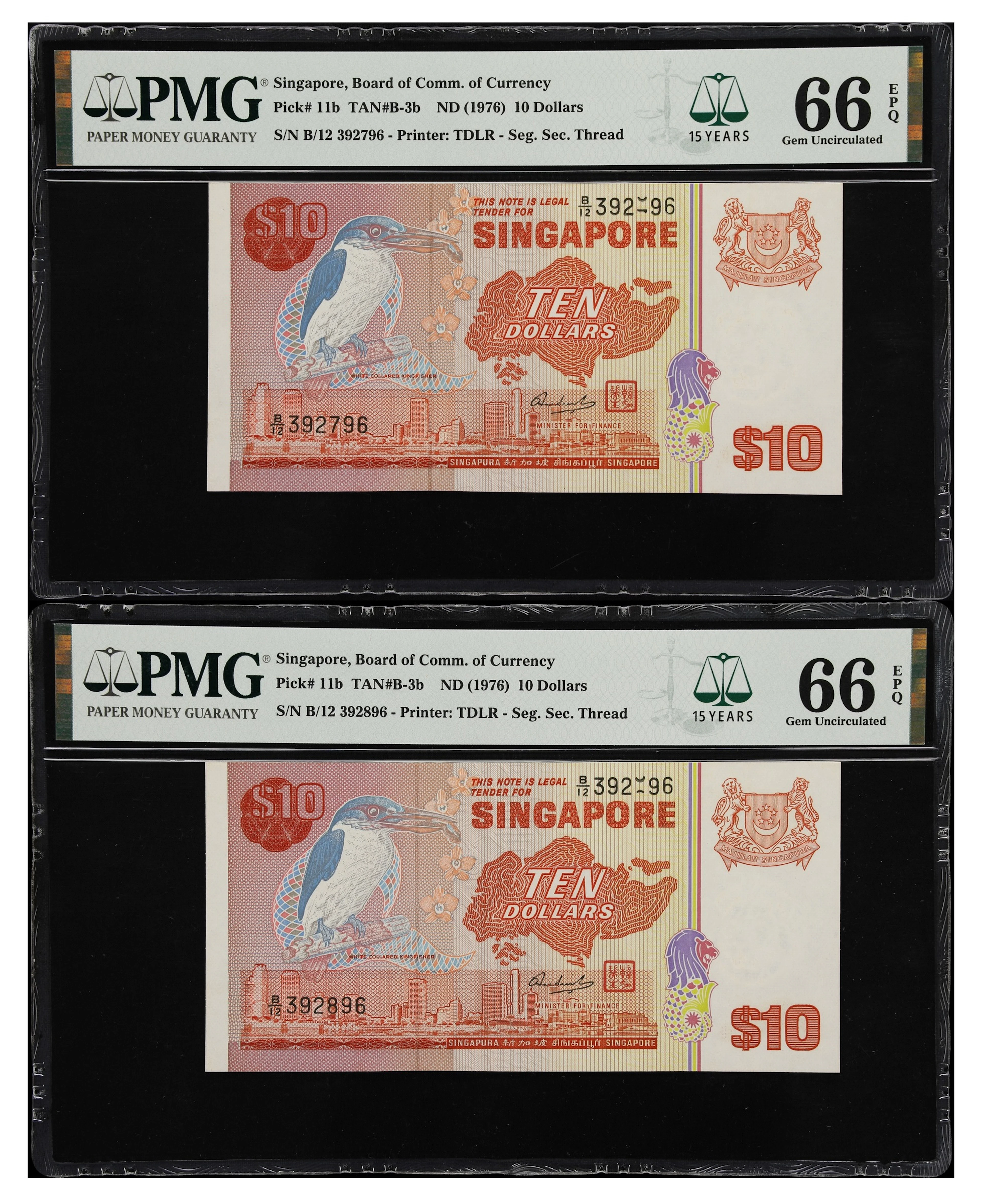 SINGAPORE. Lot of (2). Board of Commissioners of Currency. 10 Dollars