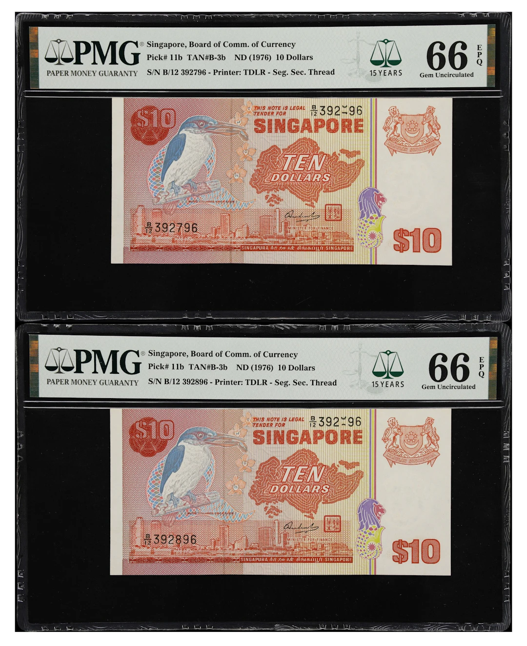 SINGAPORE. Lot of (2). Board of Commissioners of Currency. 10 Dollars