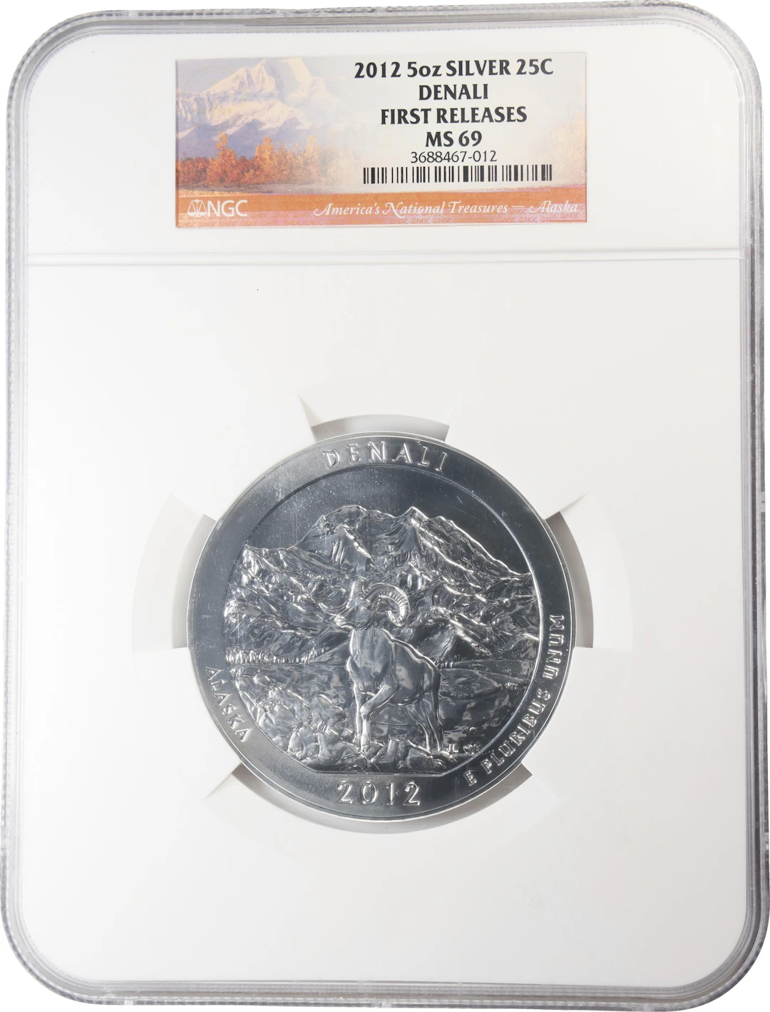 (5 oz, 155.52 g ASW). 2012 Denali America the Beautiful 5 oz Silver