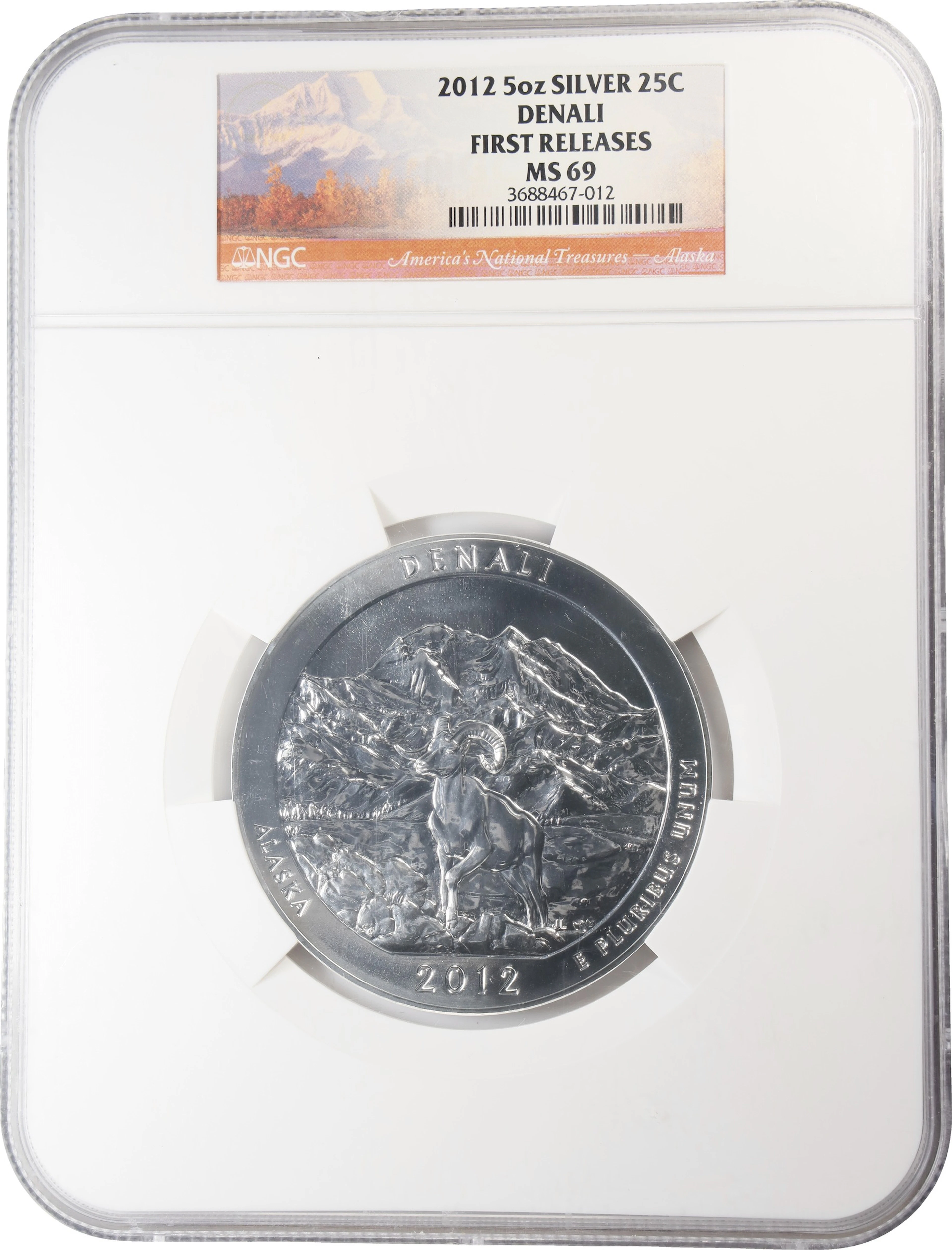 (5 oz, 155.52 g ASW). 2012 Denali America the Beautiful 5 oz Silver
