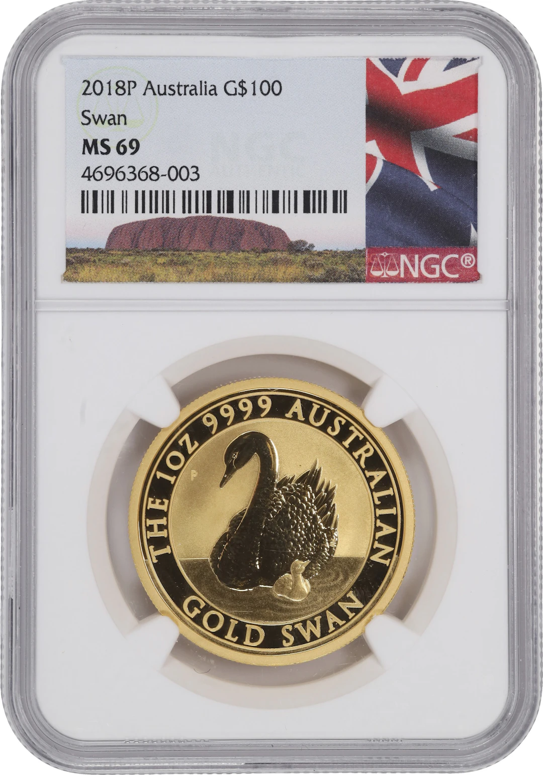 (1 oz, 31.104 g AGW). Australia. 2018-P 1 oz Gold Swan $100. MS-69 (NGC).
