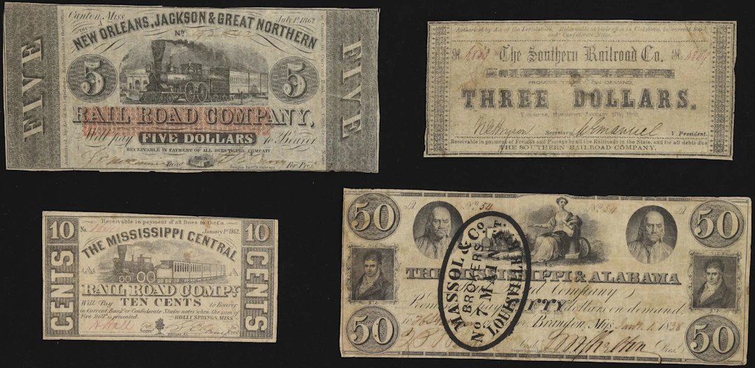 Lot of (4) Mississippi Obsoletes. Mixed Issuers. 1838 - 62 Mixed Denominations.