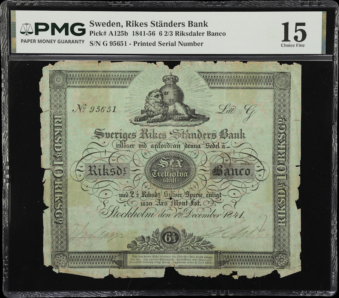 (◊) SWEDEN. Rikes Standers Bank. 6 2/3 Riksdaler Banco, 1.12.1841.