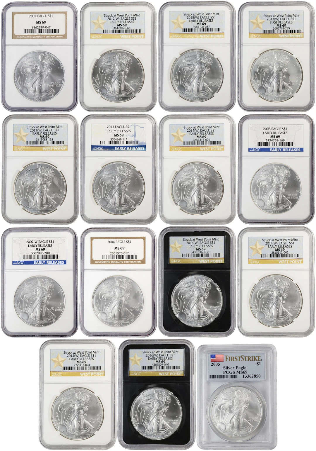 (15 oz, 466.56 g ASW). Lot of (15) Mixed Date American Silver Eagles.