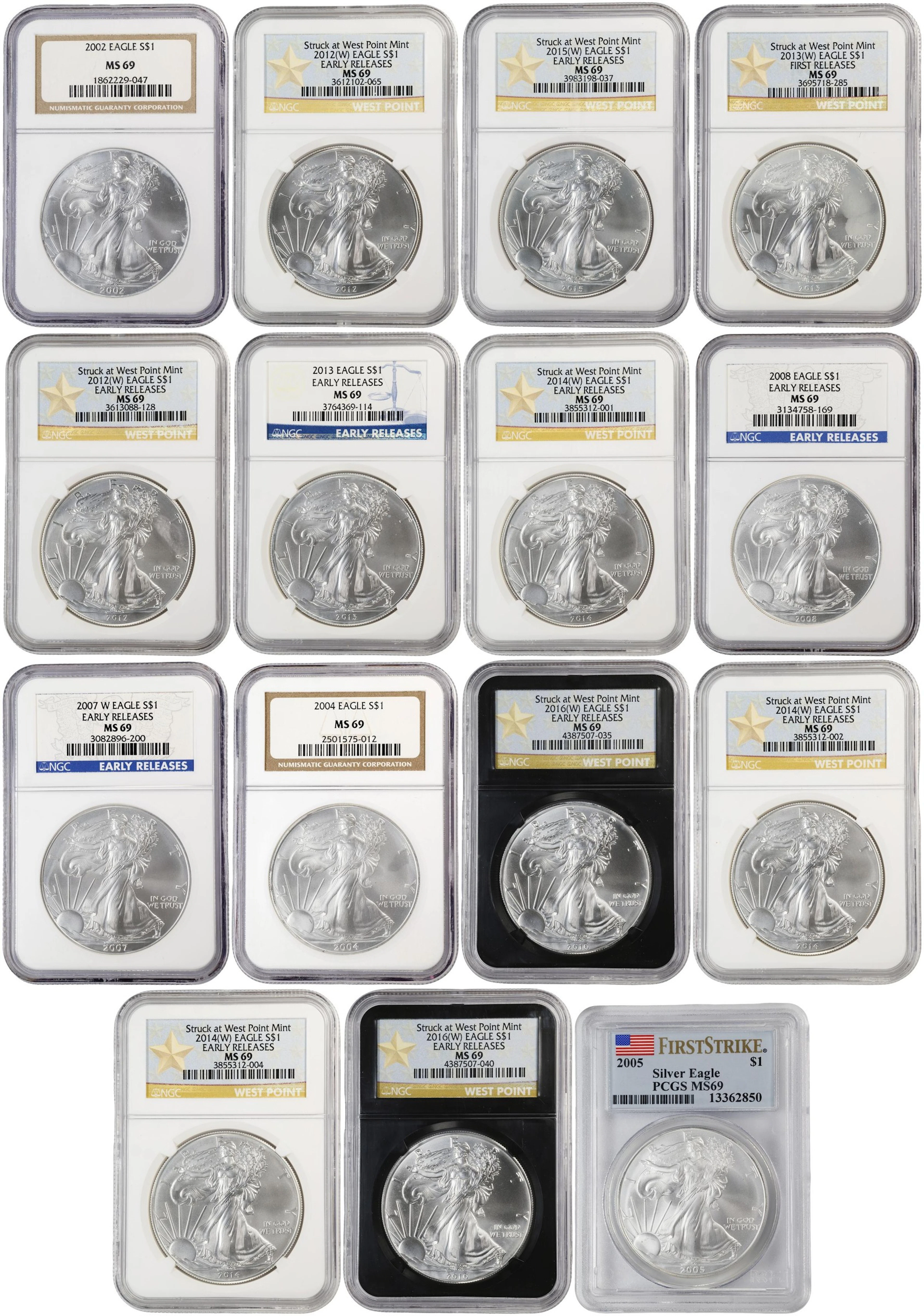 (15 oz, 466.56 g ASW). Lot of (15) Mixed Date American Silver Eagles.