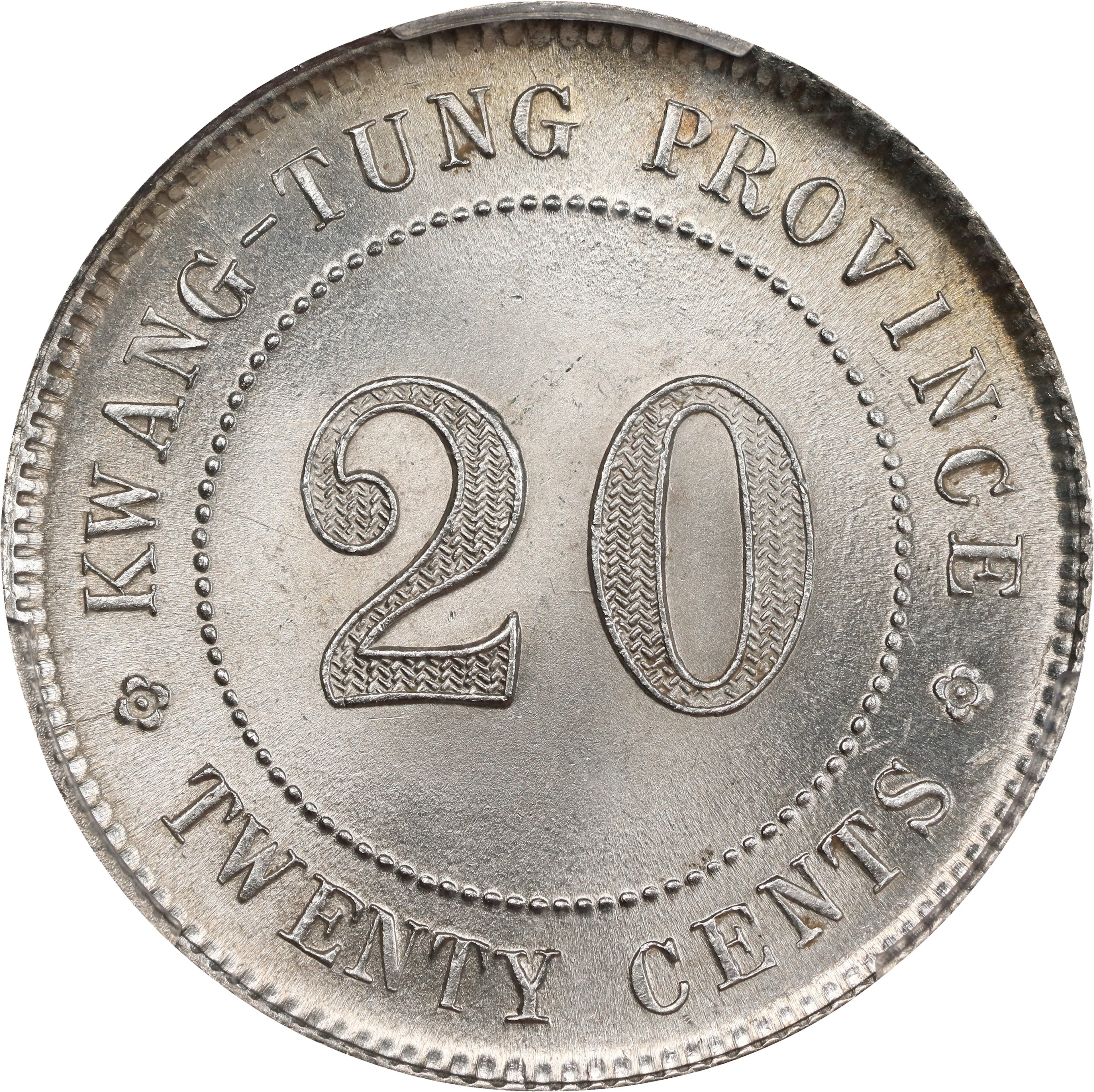 (t) CHINA. Kwangtung. 20 Cents, Year 2 (1913). Kwangtung Mint. PCGS MS-64.