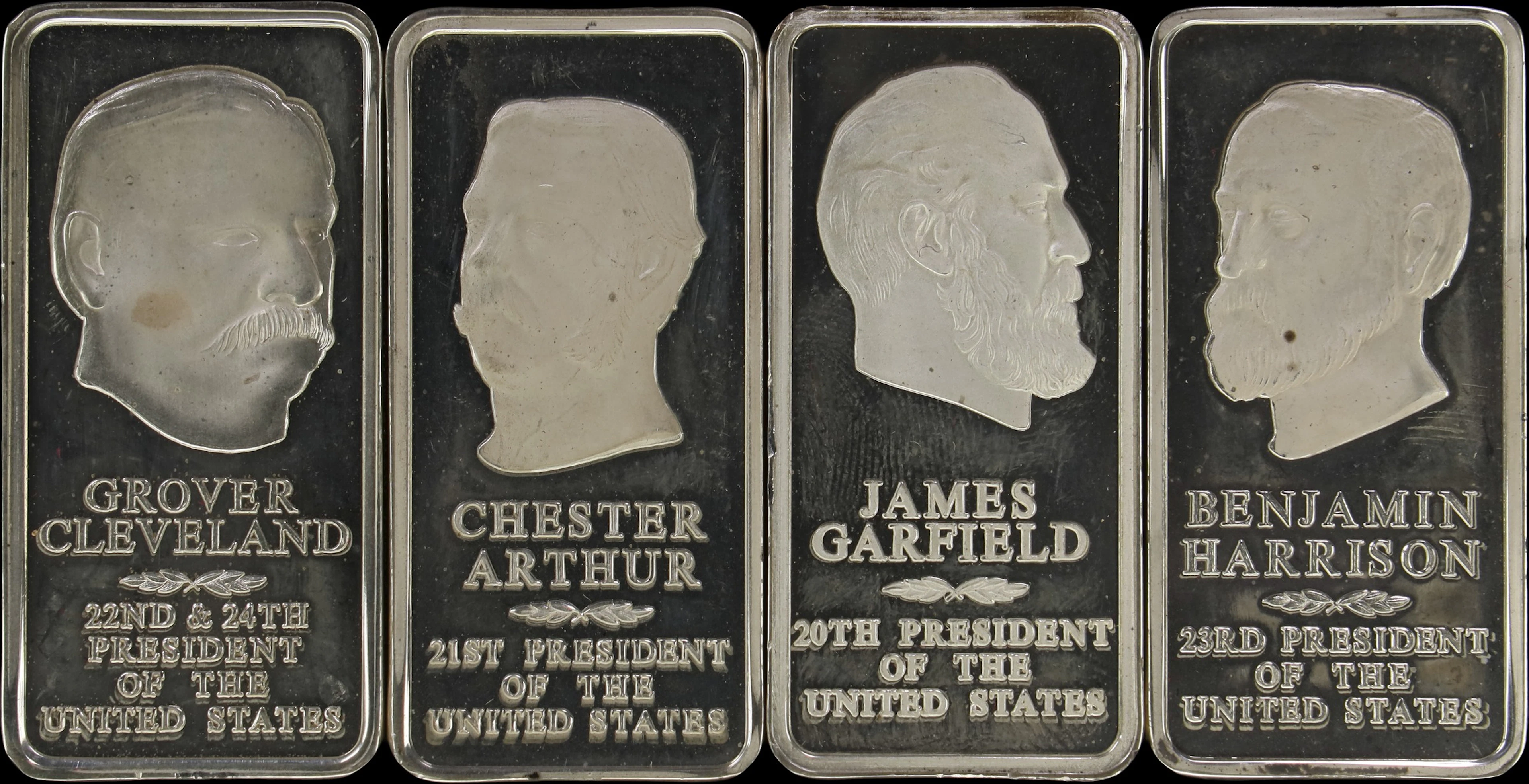 (19.271 oz, 599.4 g ASW). Lot of (4) Danbury Mint 2500 grain Presidential