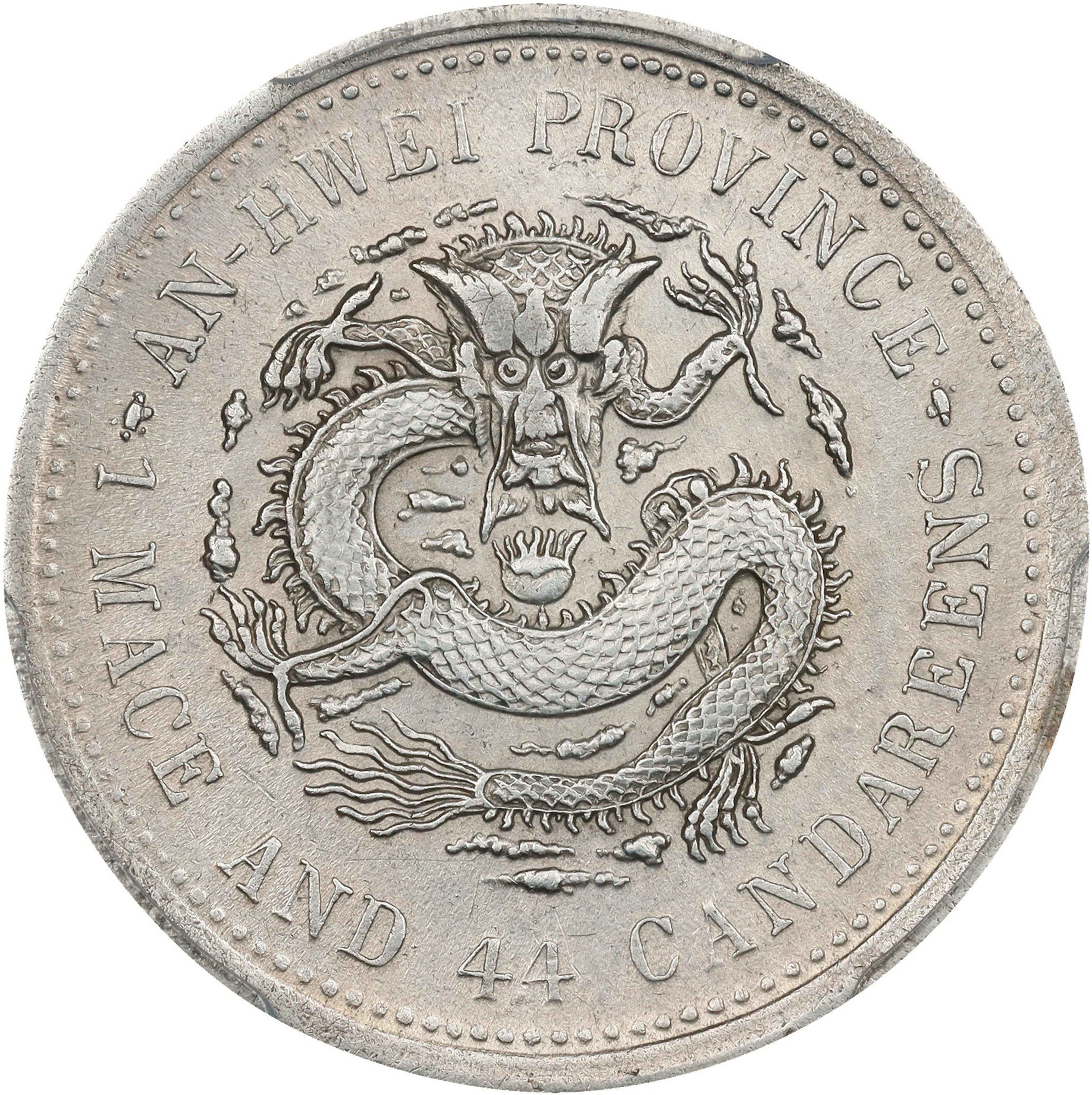 (t) CHINA. Anhwei. 1 Mace 4.4 Candareens (20 Cents), Year 24 (1898)-ASTC.
