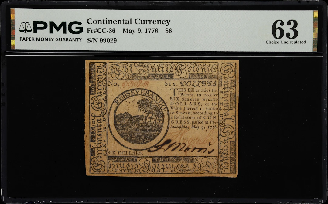 CC-36. Continental Currency. May 9, 1776. $6. PMG Choice Uncirculated 63.