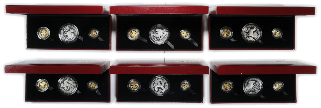 (t) HONG KONG (SAR). Set of Lunar Series Medal Sets (12 Sets/36 Pieces)