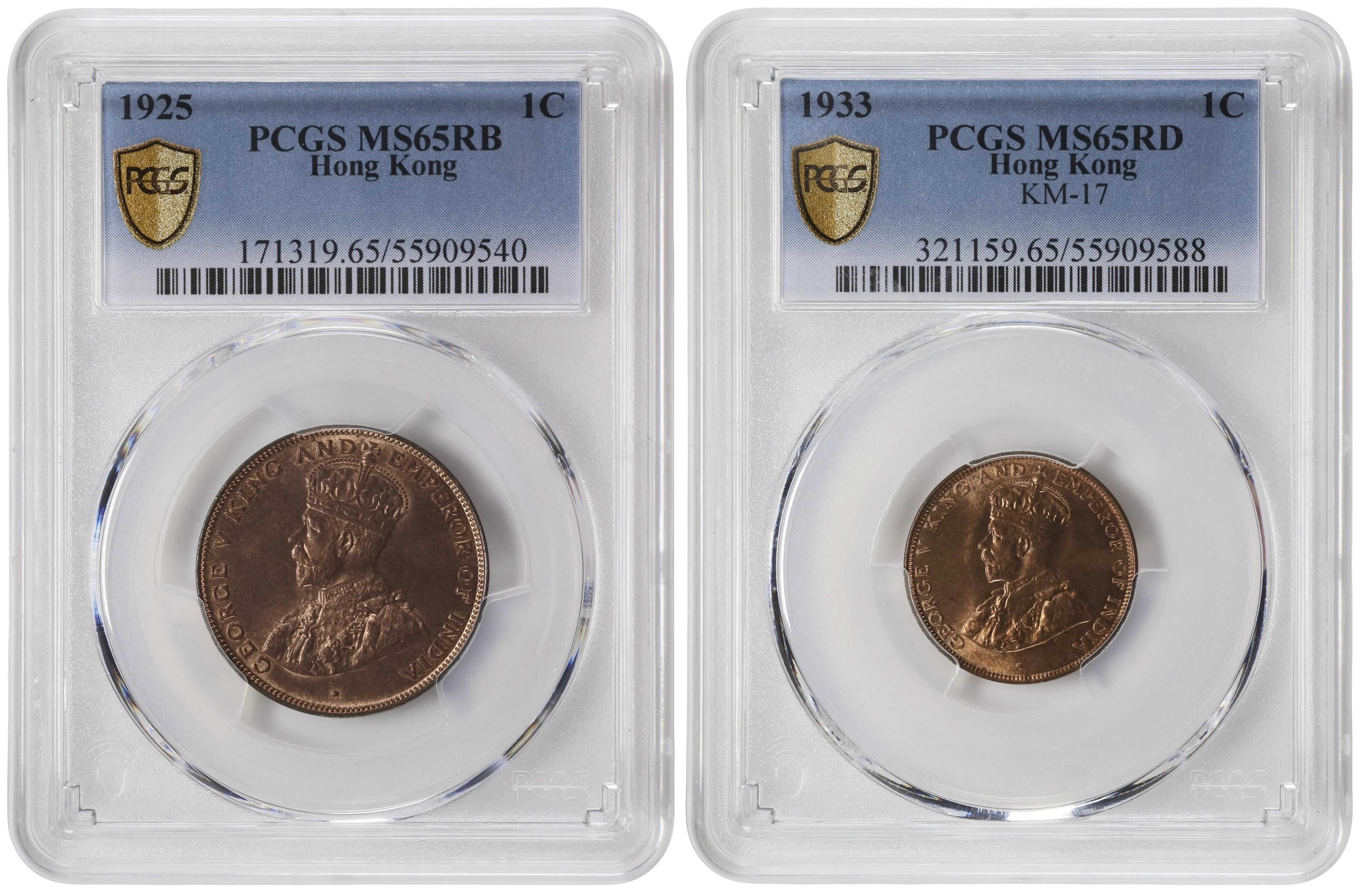(t) HONG KONG (SAR). Duo of Cents (2 Pieces), 1925 & 1933. London