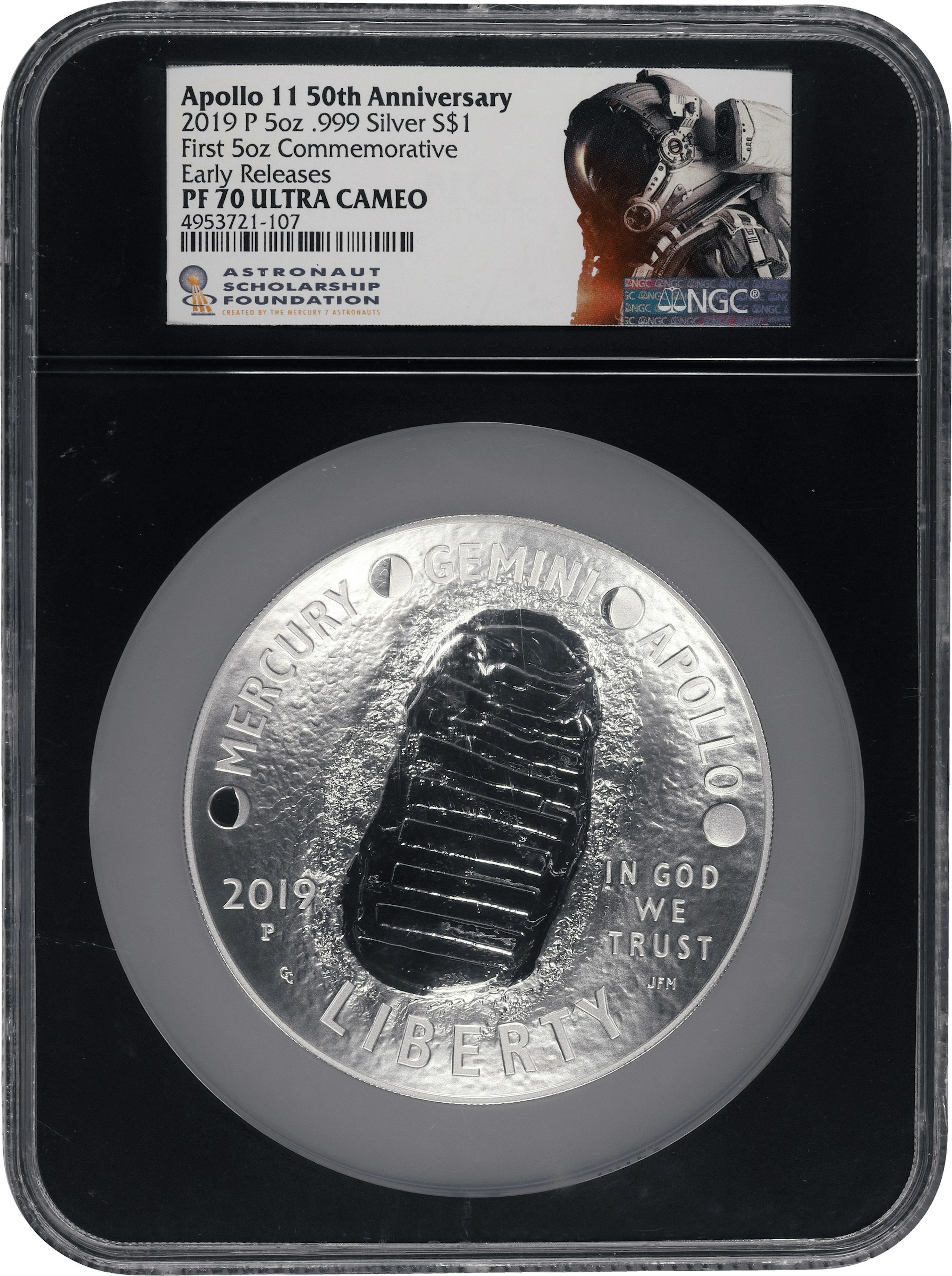 (5 oz, 155.52 g ASW). 2019-P Apollo 11 50th Anniversary 5 oz Commemorative