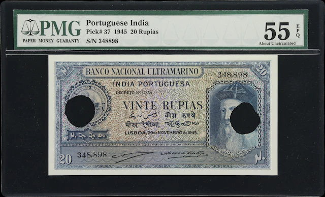 PORTUGUESE INDIA. Banco Nacional Ultramarino. 20 Rupias, 29.11.1945.