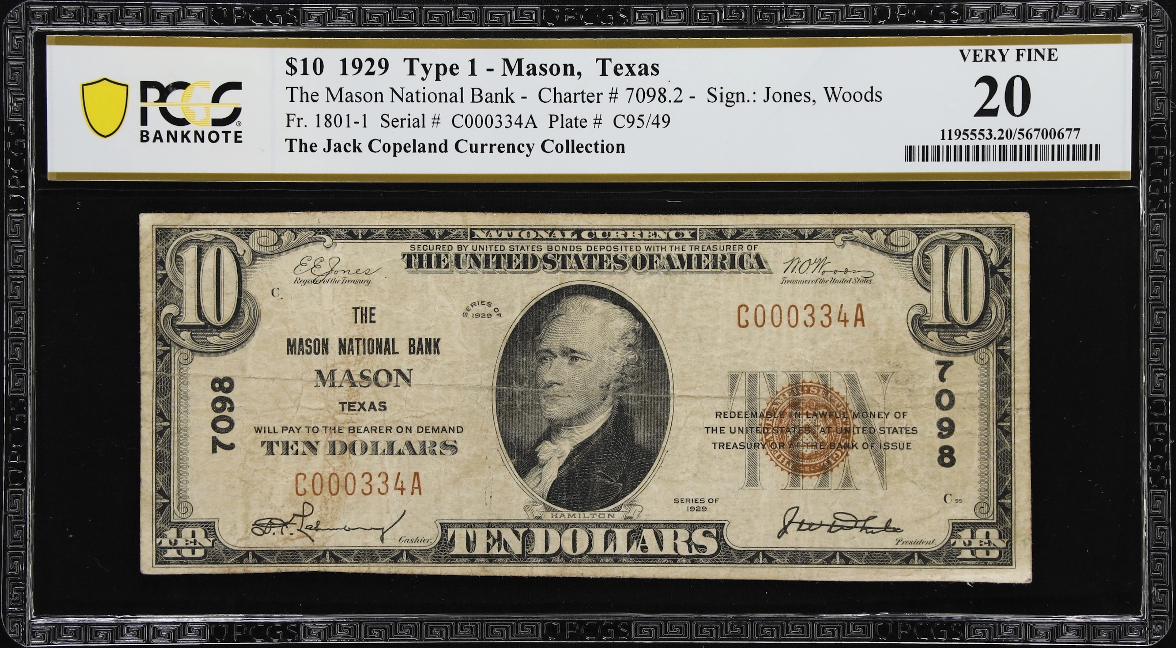 Mason, Texas. $10 1929 Ty. 1. Fr. 1801-1. Mason NB. Charter #7098.