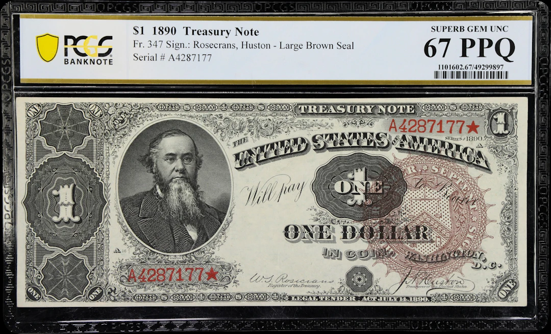 Fr. 347. 1890 $1 Treasury Note. PCGS Banknote Superb Gem Uncirculated 67 PPQ.