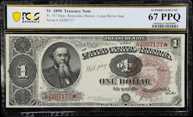 Fr. 347. 1890 $1 Treasury Note. PCGS Banknote Superb Gem Uncirculated 67 PPQ.