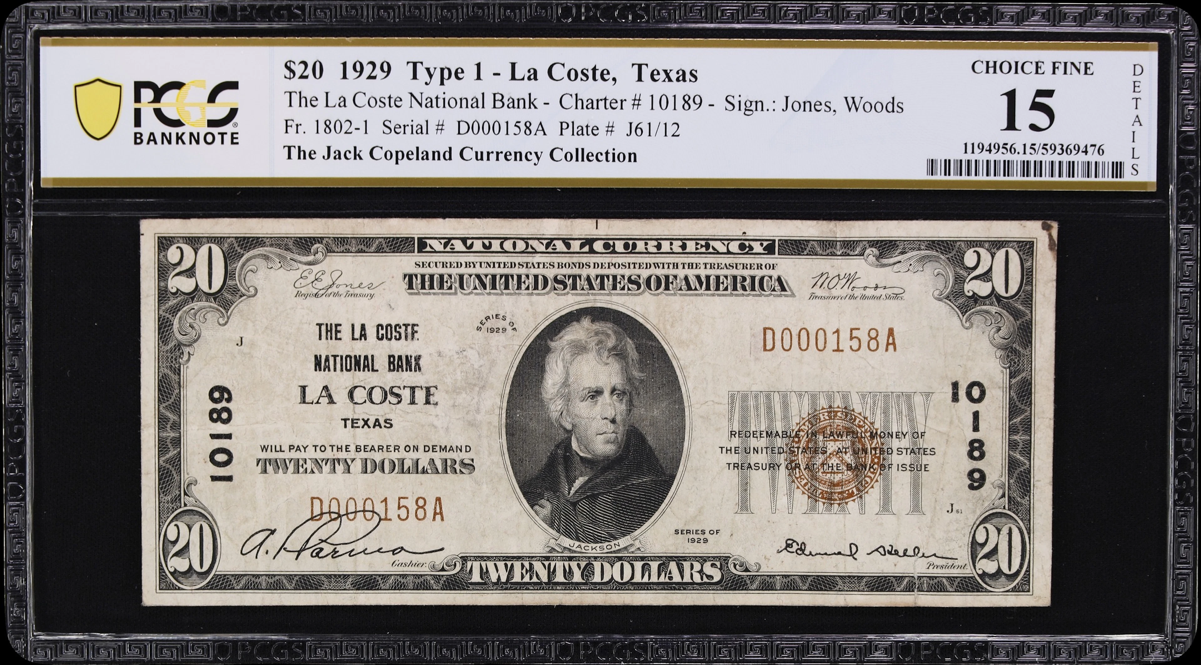 La Coste, Texas. $20 1929 Ty. 1. Fr. 1802-1. La Coste NB. Charter