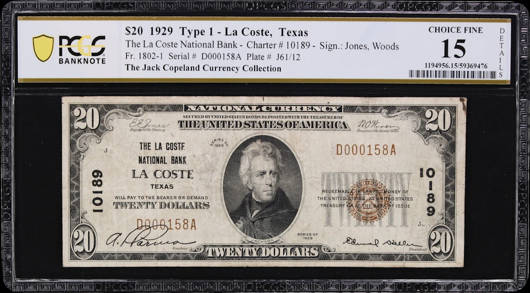 La Coste, Texas. $20 1929 Ty. 1. Fr. 1802-1. La Coste NB. Charter