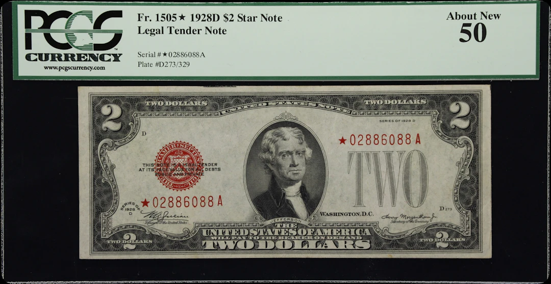 Fr. 1505*. 1928D $2 Legal Tender Star Note. PCGS Currency About New 50.