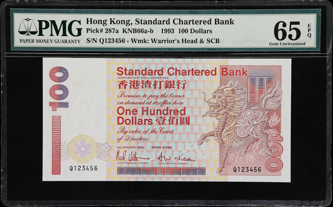 HONG KONG (SAR). Standard Chartered Bank. 100 Dollars, 1.1.1993. P-287a.