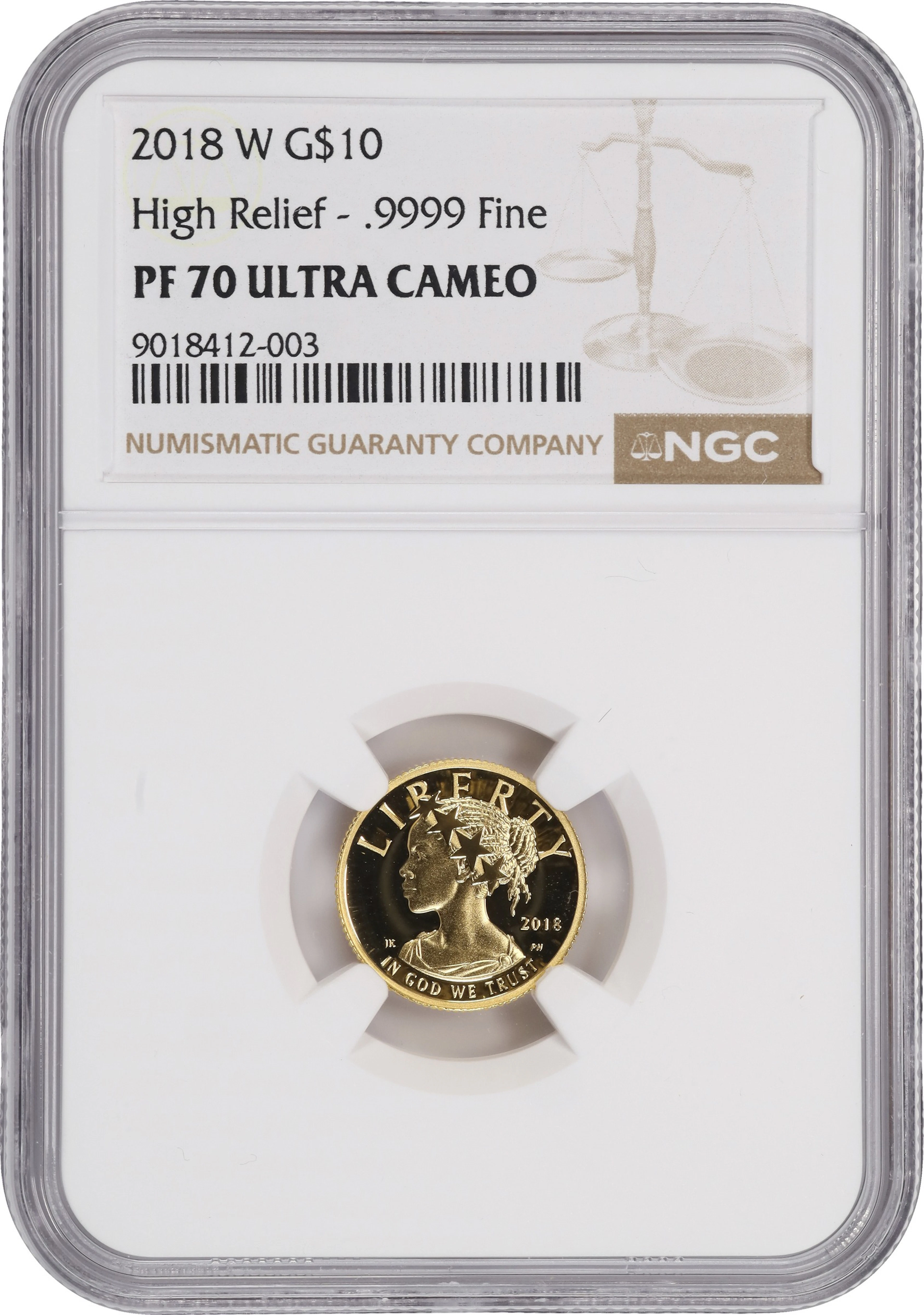 (0.1 oz, 3.11 g AGW). 2018-W American Liberty Gold $10. High Relief.