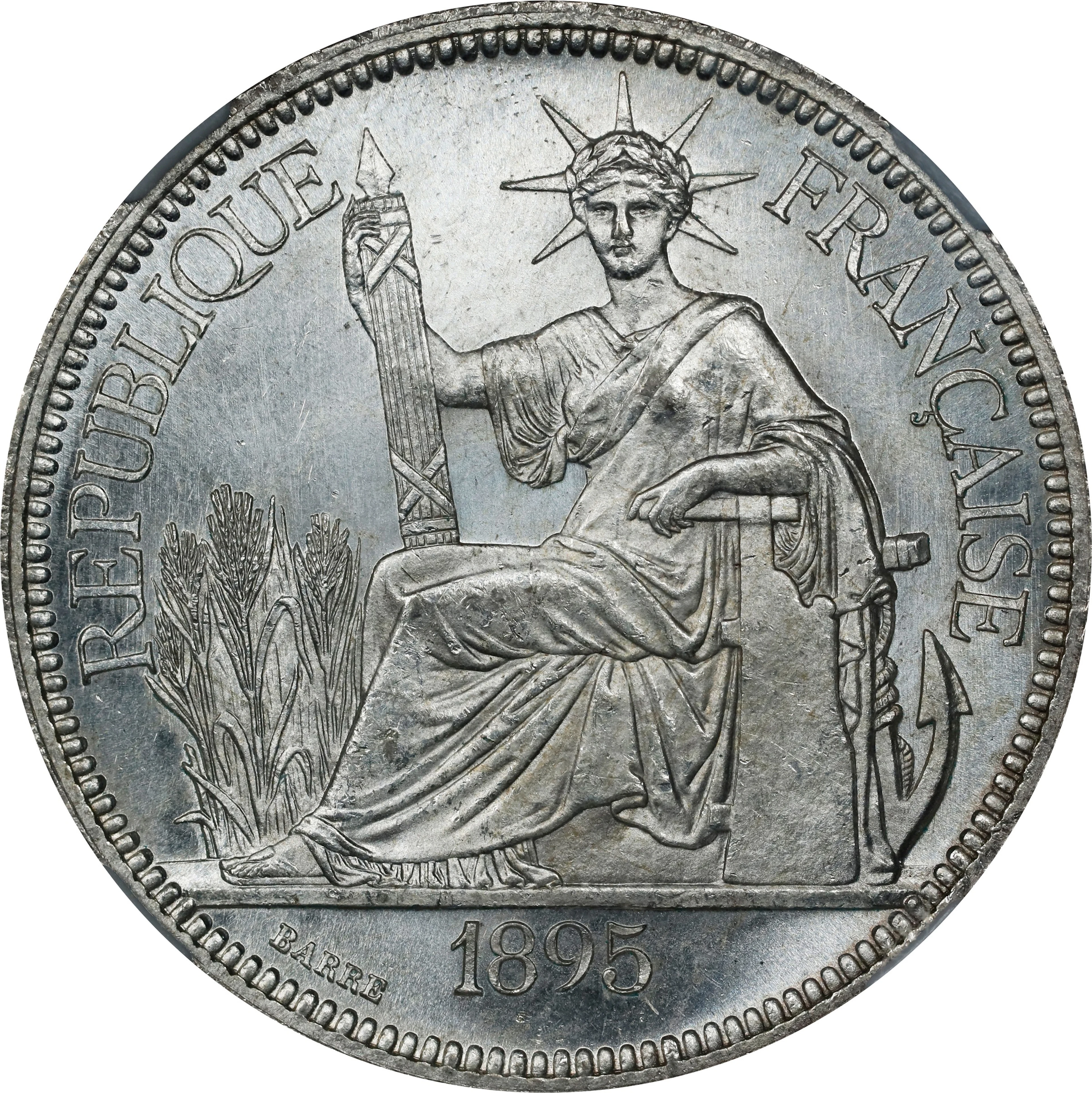 FRENCH INDO-CHINA. Piastre, 1895-A. Paris Mint. NGC MS-64.