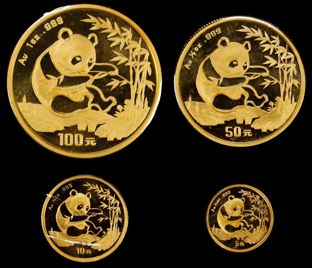 (t) CHINA. Gold Partial Date Set (4 Pieces), 1994. Panda Series. GEM