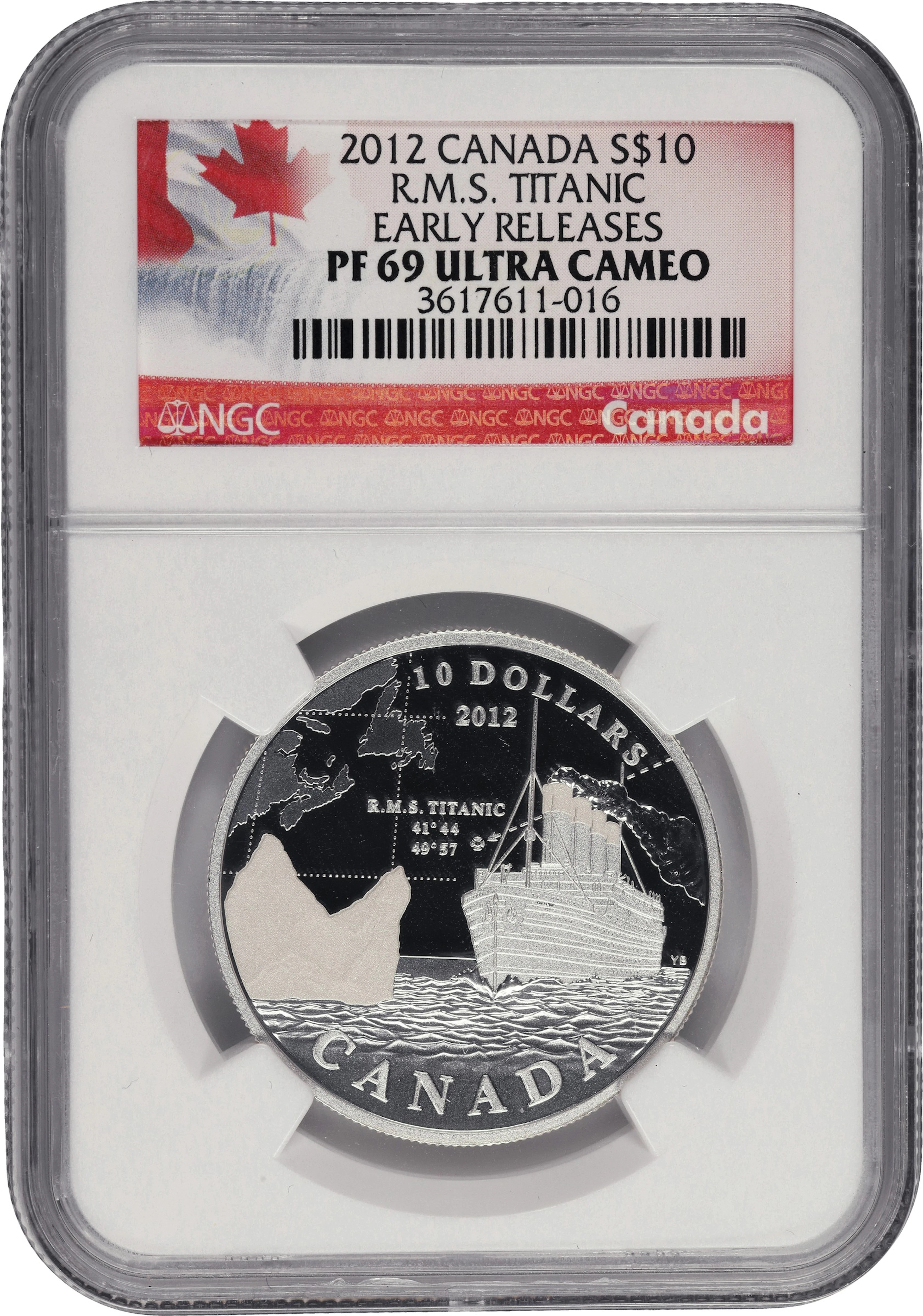 (0.51 oz, 15.863 g ASW). Canada. 2012 R.M.S. Titanic Silver $10. PF-69