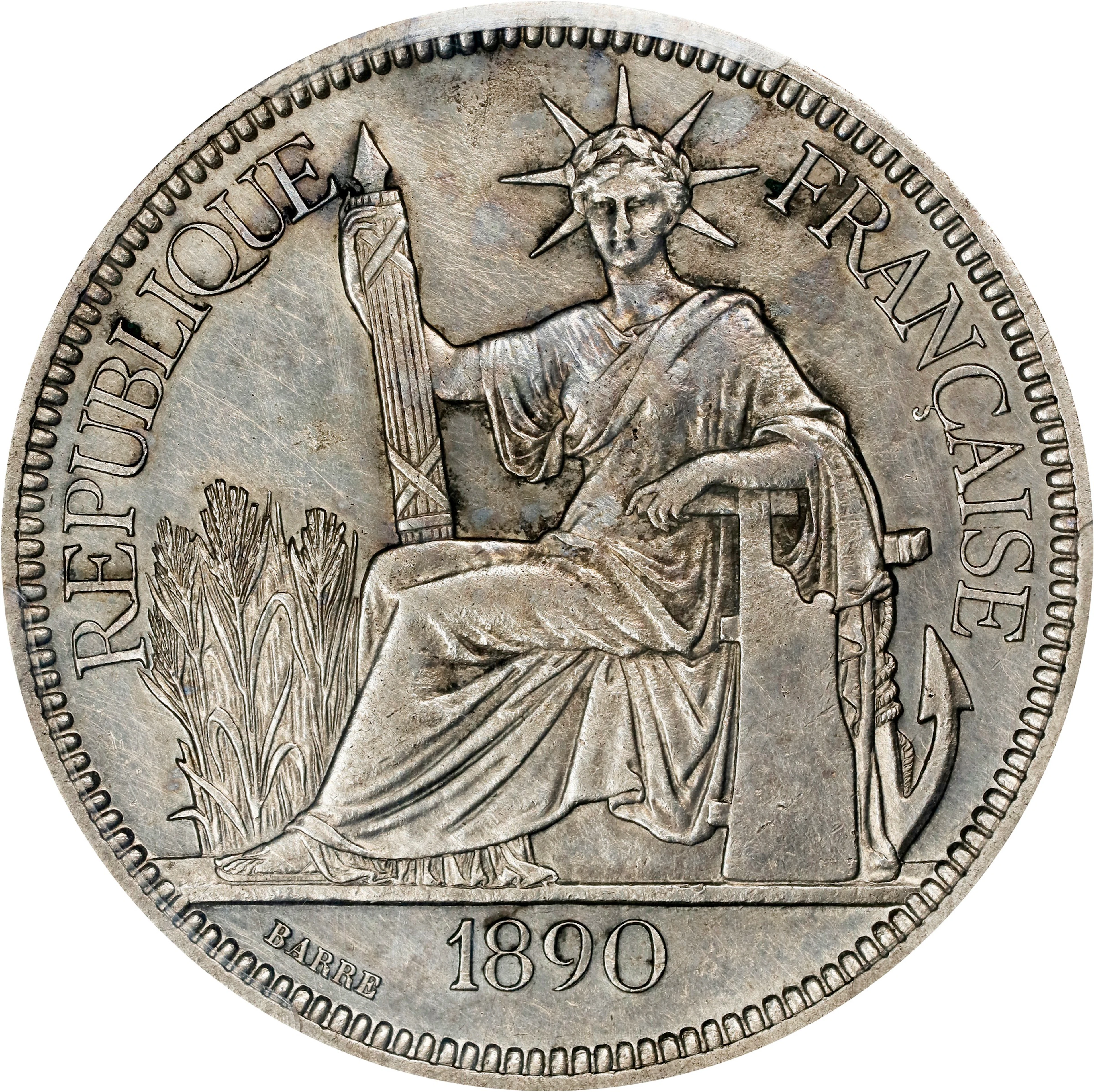 FRENCH INDO-CHINA. Piastre, 1890-A. Paris Mint. PCGS Genuine--Environmental